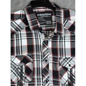 Machine Men's Western Shirt XXL Black Red Plaid Long Sleeve Button Up‎ Casual